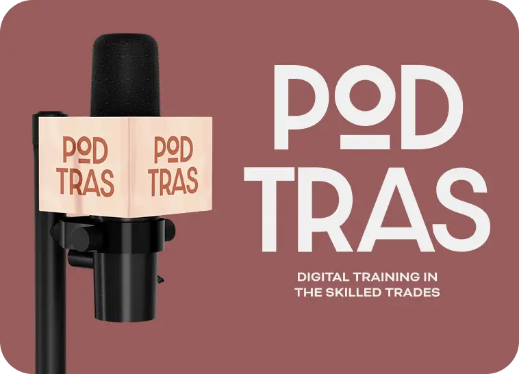 Podtras-Grafik mit Mikrofon und dem Schriftzug Digital Training in the Skilled Trades